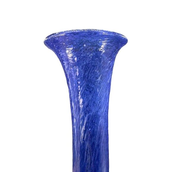1980s Egyptian Art Glass Vase Cobalt Blue Bubbles All Over Hand Blown W Sticker - Picture 6 of 13
